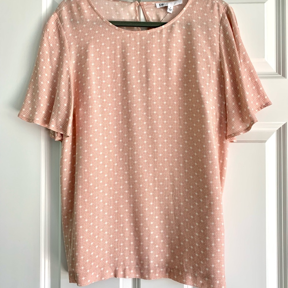 Pink Dot Flutter Sleeve Top - Picture 2 of 8